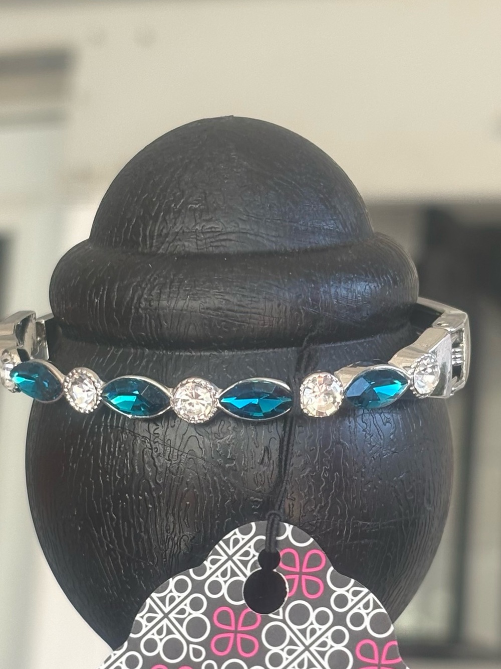 Women's Silver Bracelet with Teal and Clear Stones